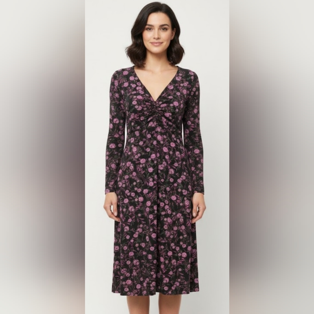 Jessica London Y2K Babydoll Midi Dress Black Purple Boho Retro 22W